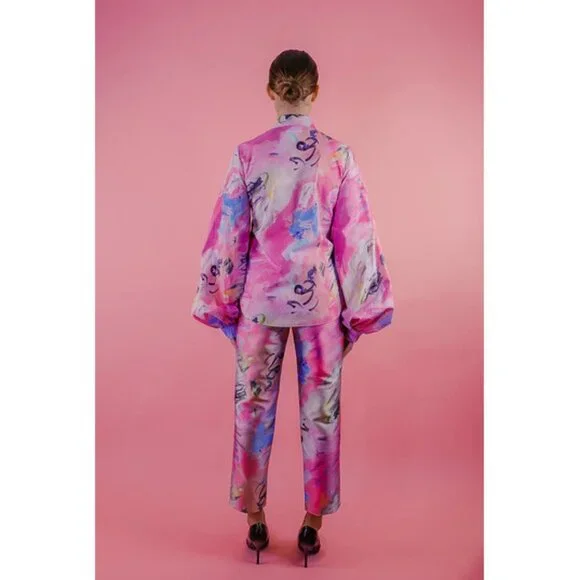 Neubyrne painterly abstract pink print Patricia pants - Picture 3 of 7